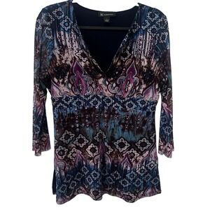 INC International Concepts 90s/y2k Boho Whimsigoth Fairy V Neck Sheer Mesh Tunic